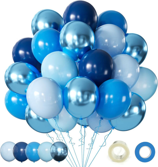 Blue Balloons Metallic Blue Balloon, 60Pcs 12Inch Chrome Blue Balloons Kit Macaron Light Pearl Navy Blue Latex Balloons for Birthday Wedding Party Decoration