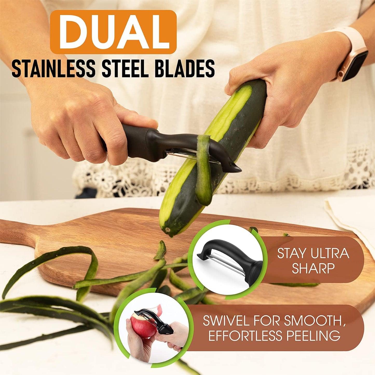 Spring Chef Premium Swivel Vegetable Peeler, Soft Grip Handle and Ultr
