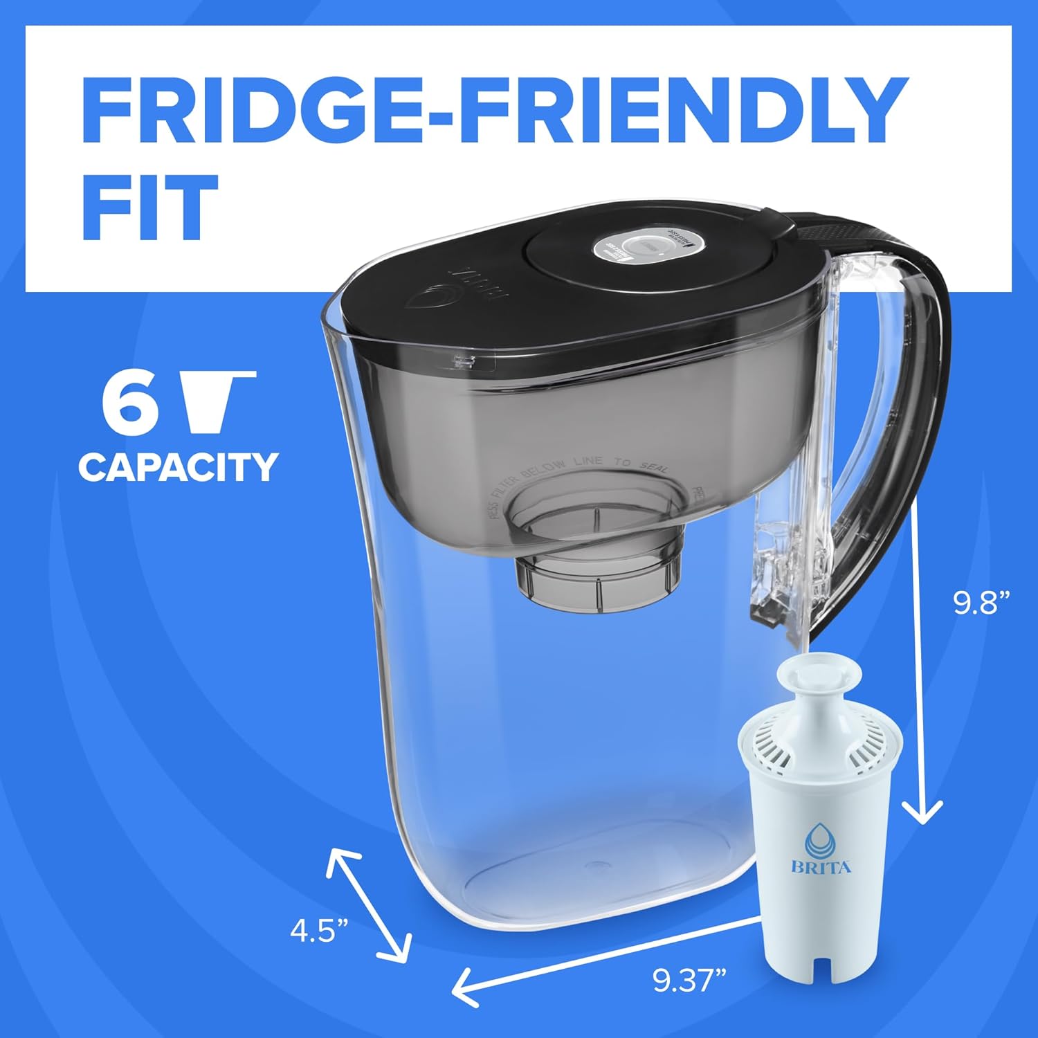 Brita Small 6 Cup Water Filter Pitcher, 1 BritaPlus Filter, Metro, Bla