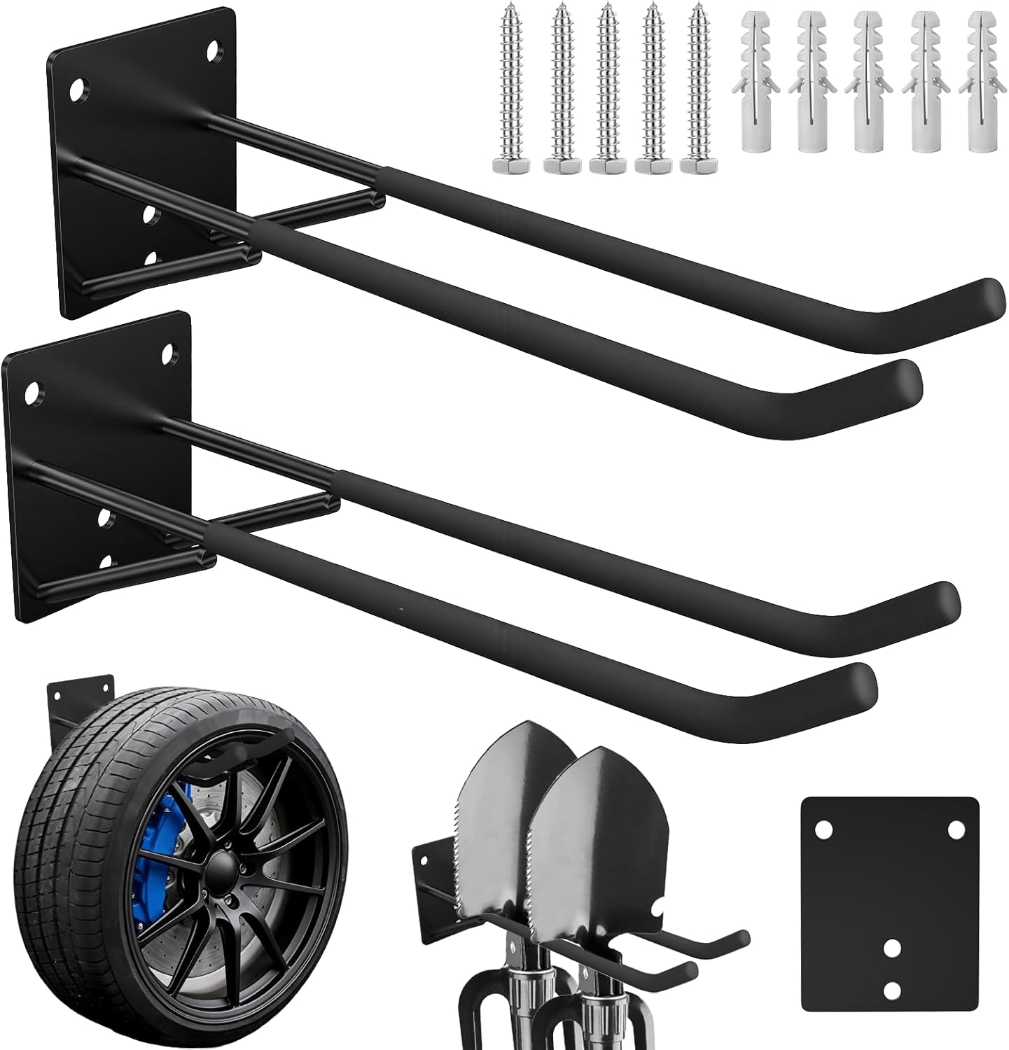 2 Pack 14“ Garage Hooks Heavy Duty, Wall Mounted Tool Hangers for Ladders, Ladder Hooks for Garage Wall, Bicycles, Power Tools, Car Tires, Chairs, Garden Tools and More