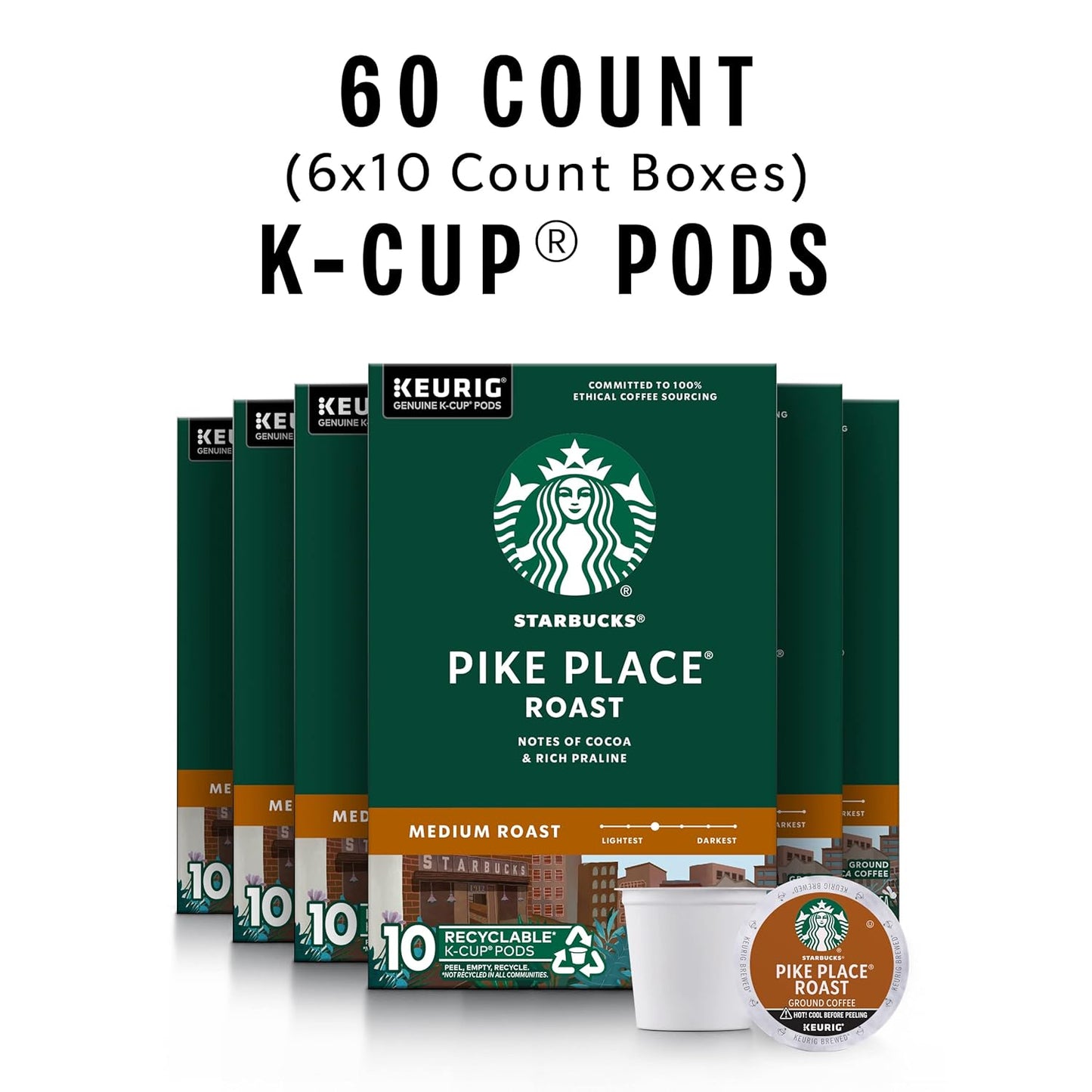 Starbucks K-Cup Coffee Pods, Medium Roast Hot or Iced Coffee, Pike Pla