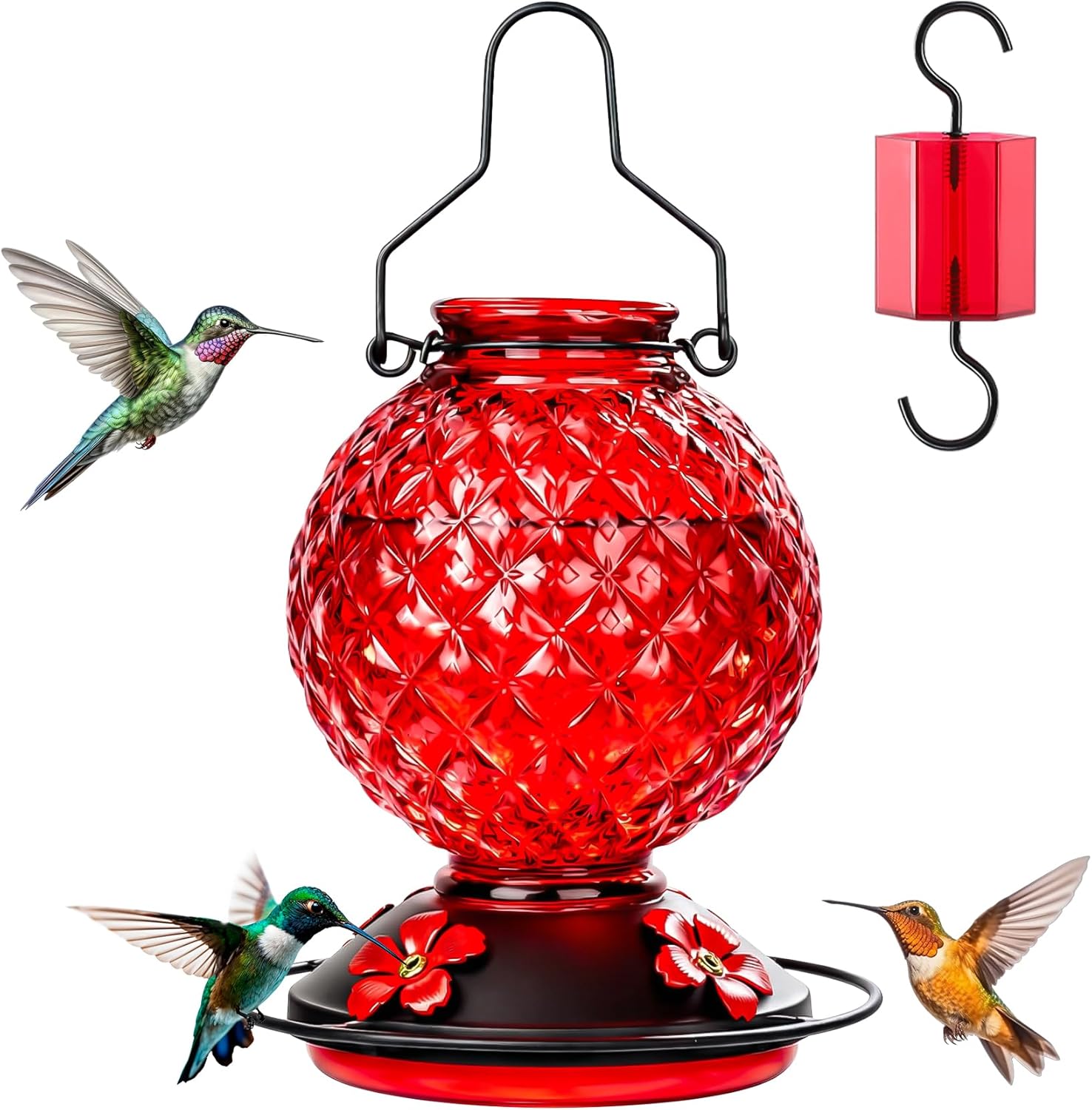 Glass Hummingbird Feeder for Outdoors Hanging, 25 OZ Humming Bird Nect