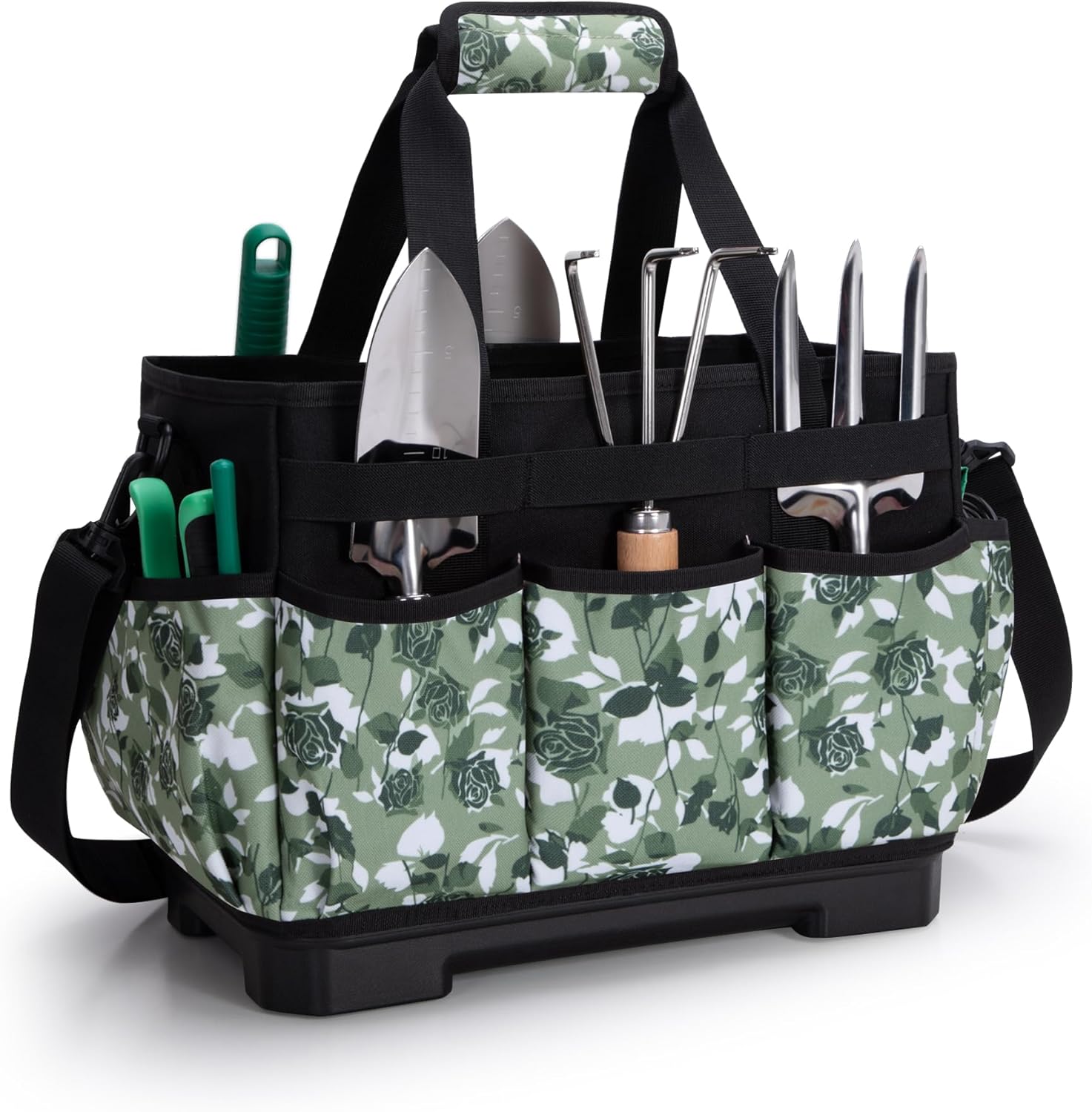 Garden Tool Bag with Hard Bottom, Garden Tote with Shoulder Strap and 