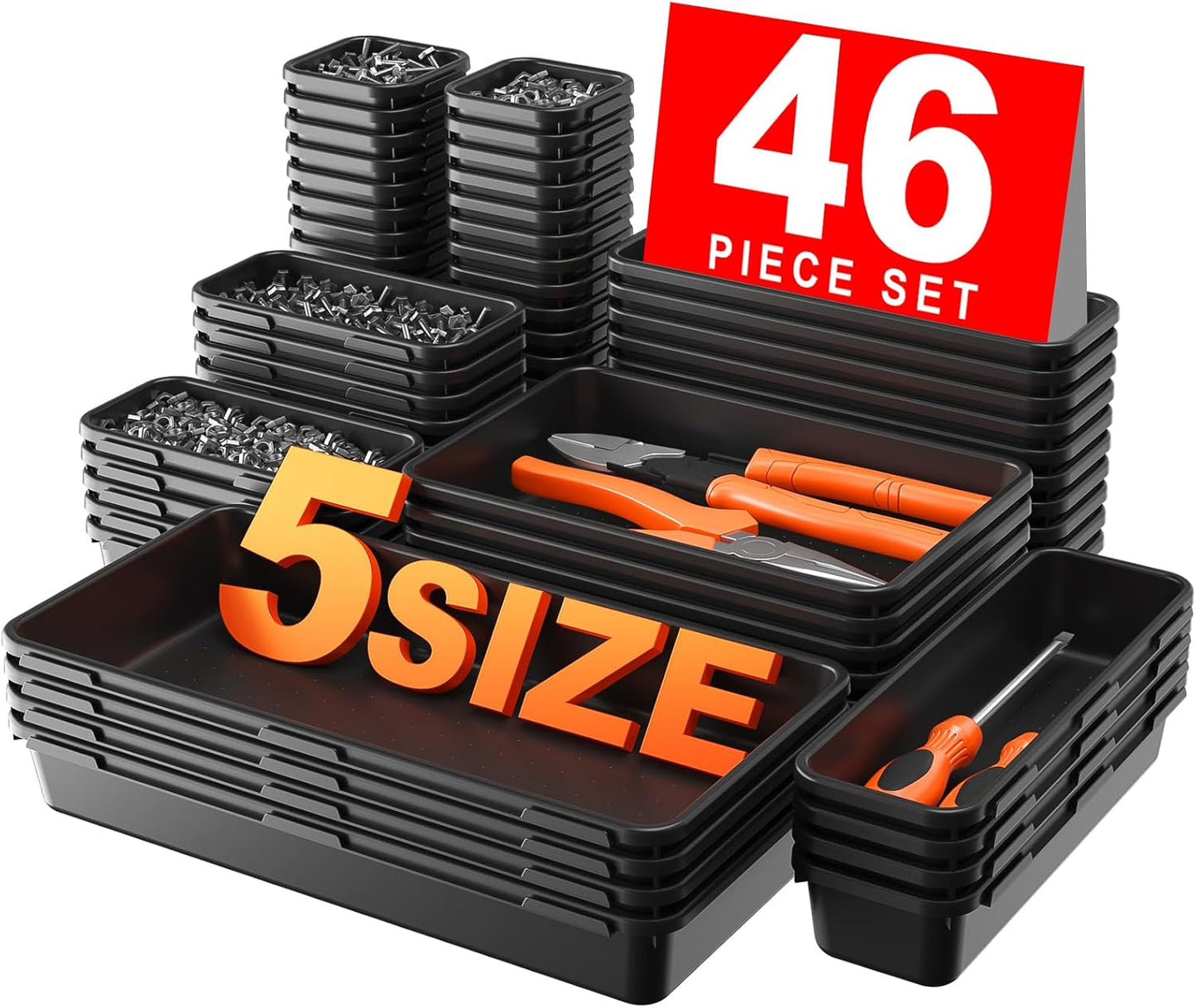 A-LuGei 【𝟰𝟲𝗣𝗖𝗦 & 5 Size】 Tool Box Organizer Tray Divider Set, 【Bl