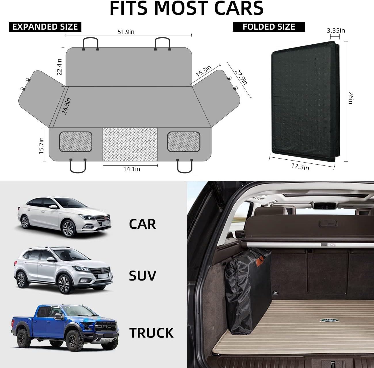YJGF Back Seat Extender,Dog Seat Cover for Back Seat,Hard Bottom Car S