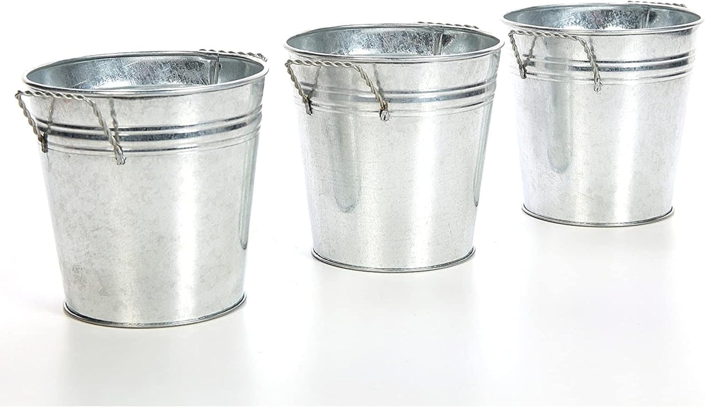 Hosley 3 Pack of Galvanized Planters 5" Dia x 4.5" H Durable Metal Plant Pots for Floral Arrangements Indoor and Outdoor Gardening with Vintage-Inspired Charm Rustic