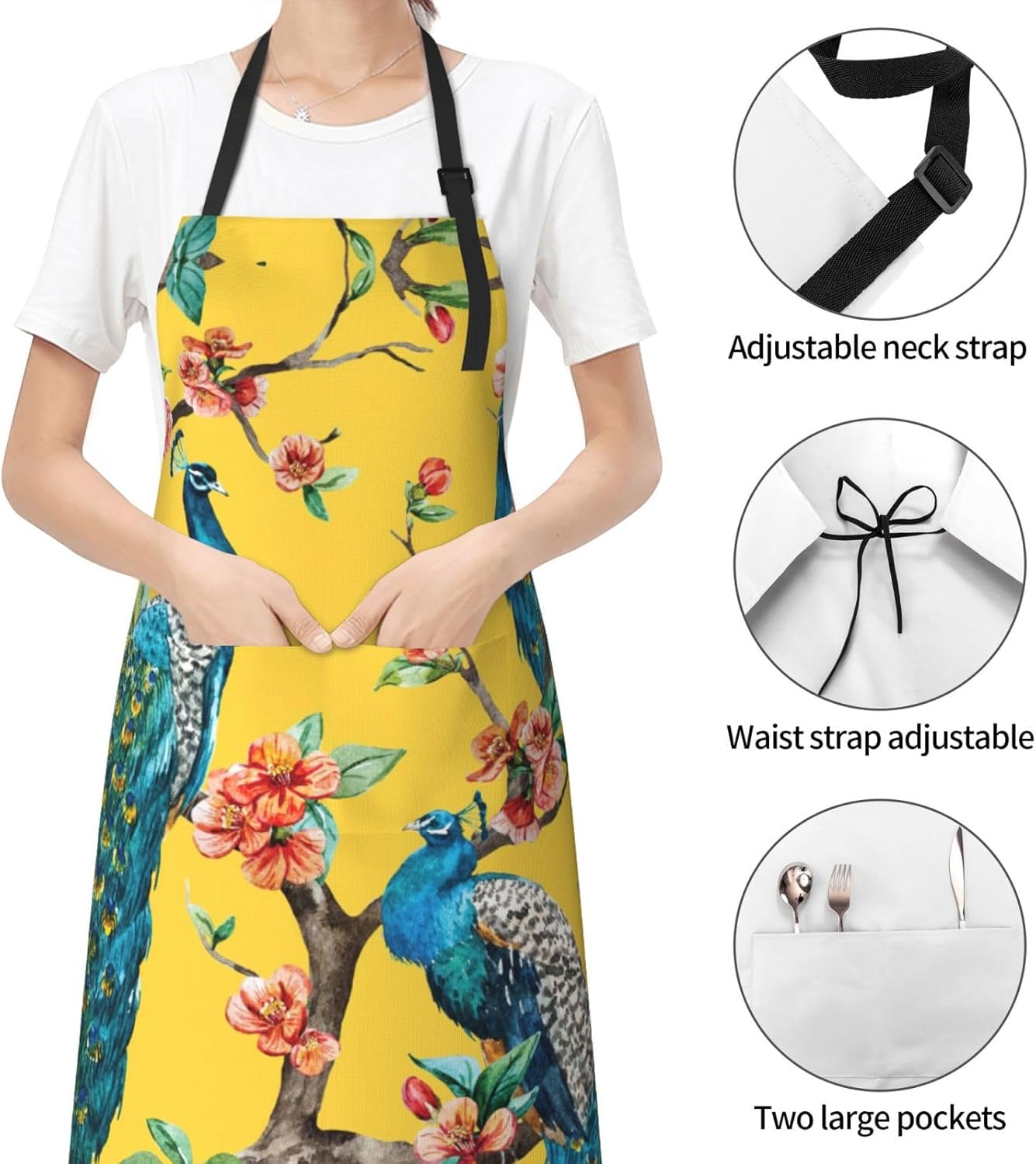 Beautiful Peacock Print 28x33 In Adult Kitchen Apron with Pockets Vers