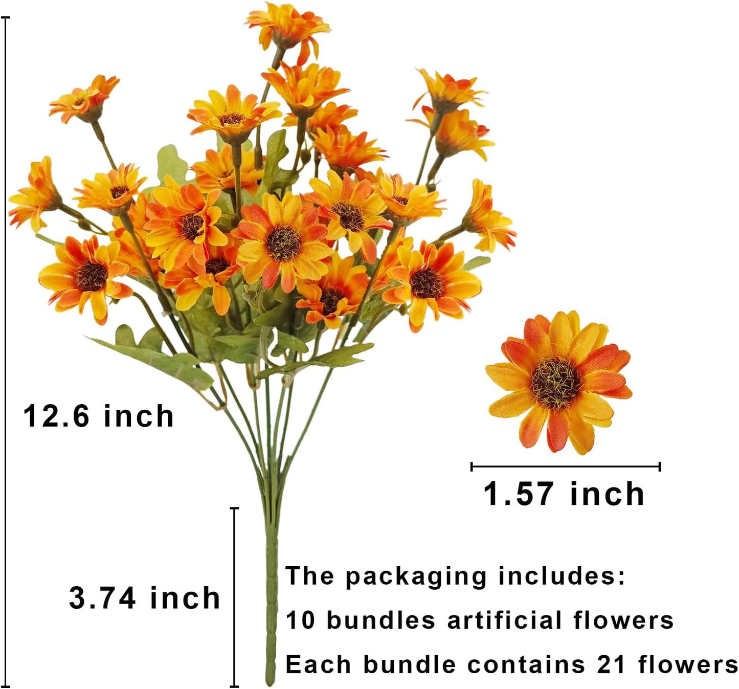 10 Bundles Artificial Fall Flowers Fake Mums Outdoor No Fade Faux Silk Daisy Bulk Plants Flower Arrangements for Autumn Home Outside Porch Patio Farmhouse Garden Pots Planter Decor