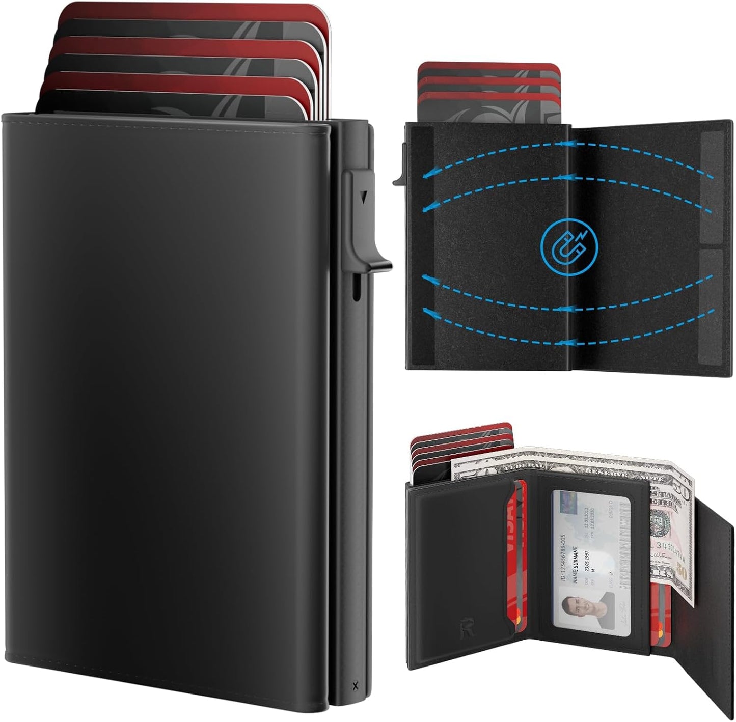 Mens Wallet Card Holder - Smart Wallet for Men, Pop Up Card Case, Top 