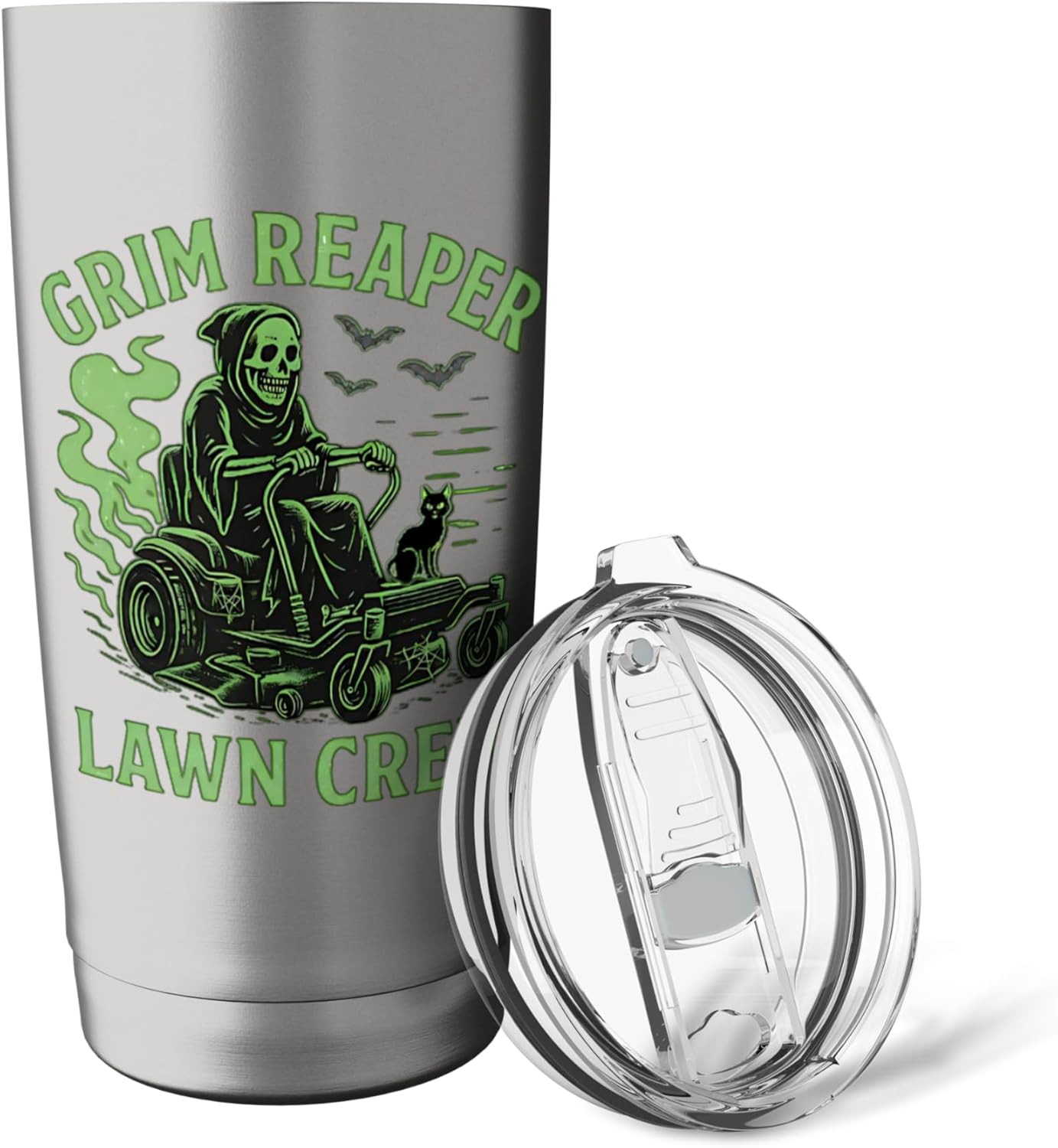 Grim Reaper Riding Lawn Mower Halloween Lawn Care Stainless Steel Insulated Tumbler
