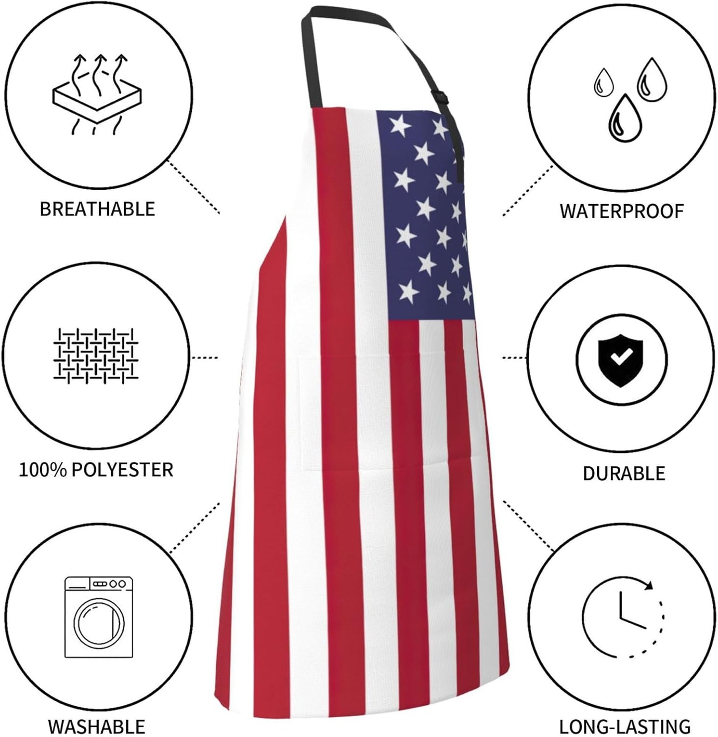 American flag print Waterproof chef's apron with pocket apron for kitchen cooking baking barbecue and gardening