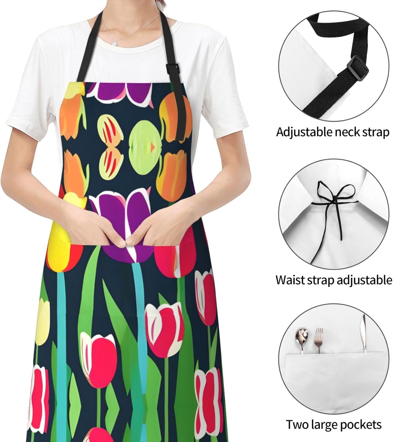 Colorful Tulips Print Laundry apron 28x33 In Waterproof Kitchen Apron 