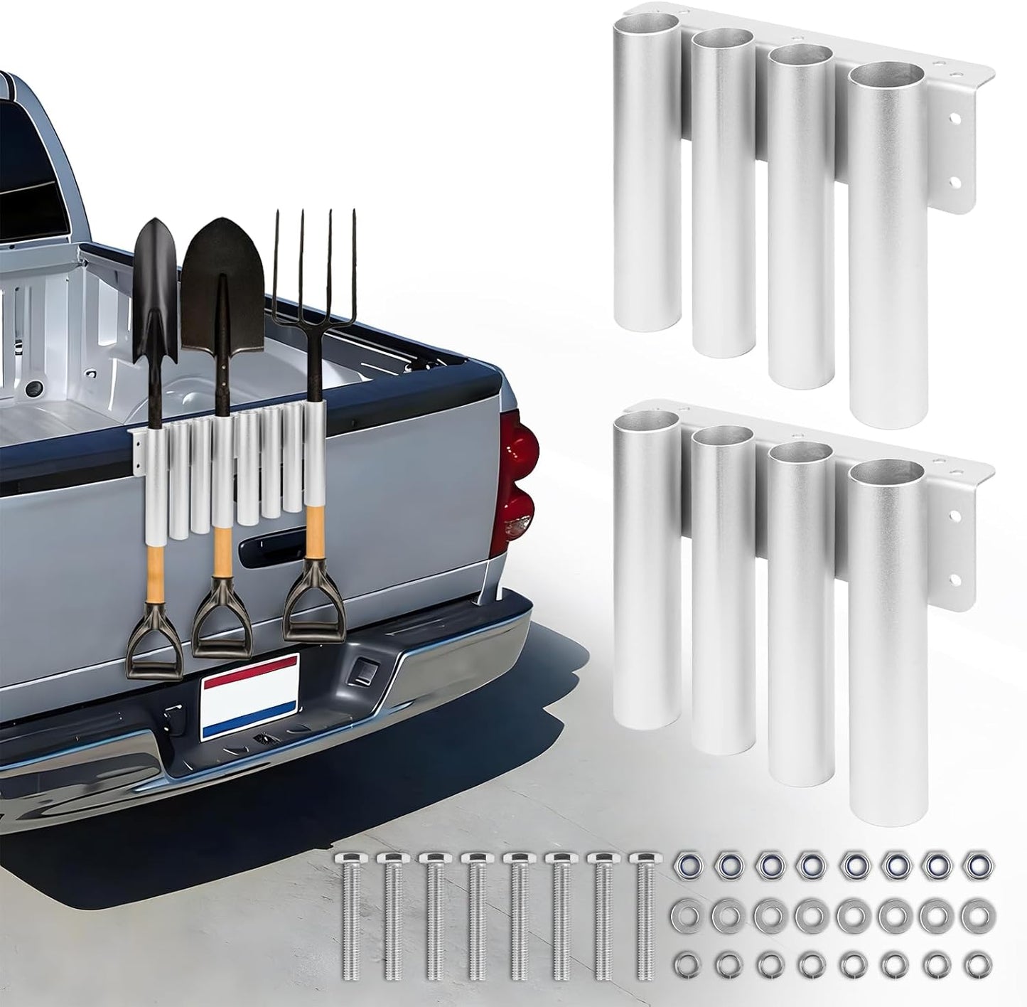 Shovel Holder for Truck/Trailer, 8-Holes in 2 Grouped Heavy-Duty Trailer Tool Rack for Trimmers, Rakes, Lawn & Garden Hand Tools Secure Mounting Prevents Loss