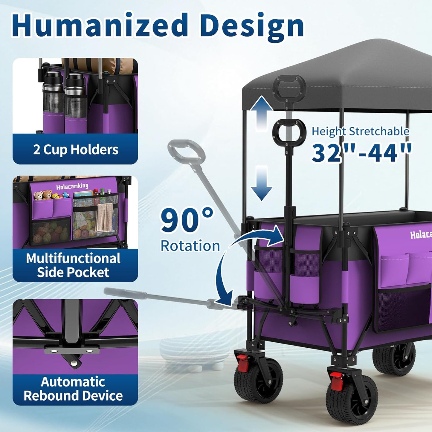 Collapsible Canopy Wagon Cart, Heavy Duty Utility Wagon with Removable