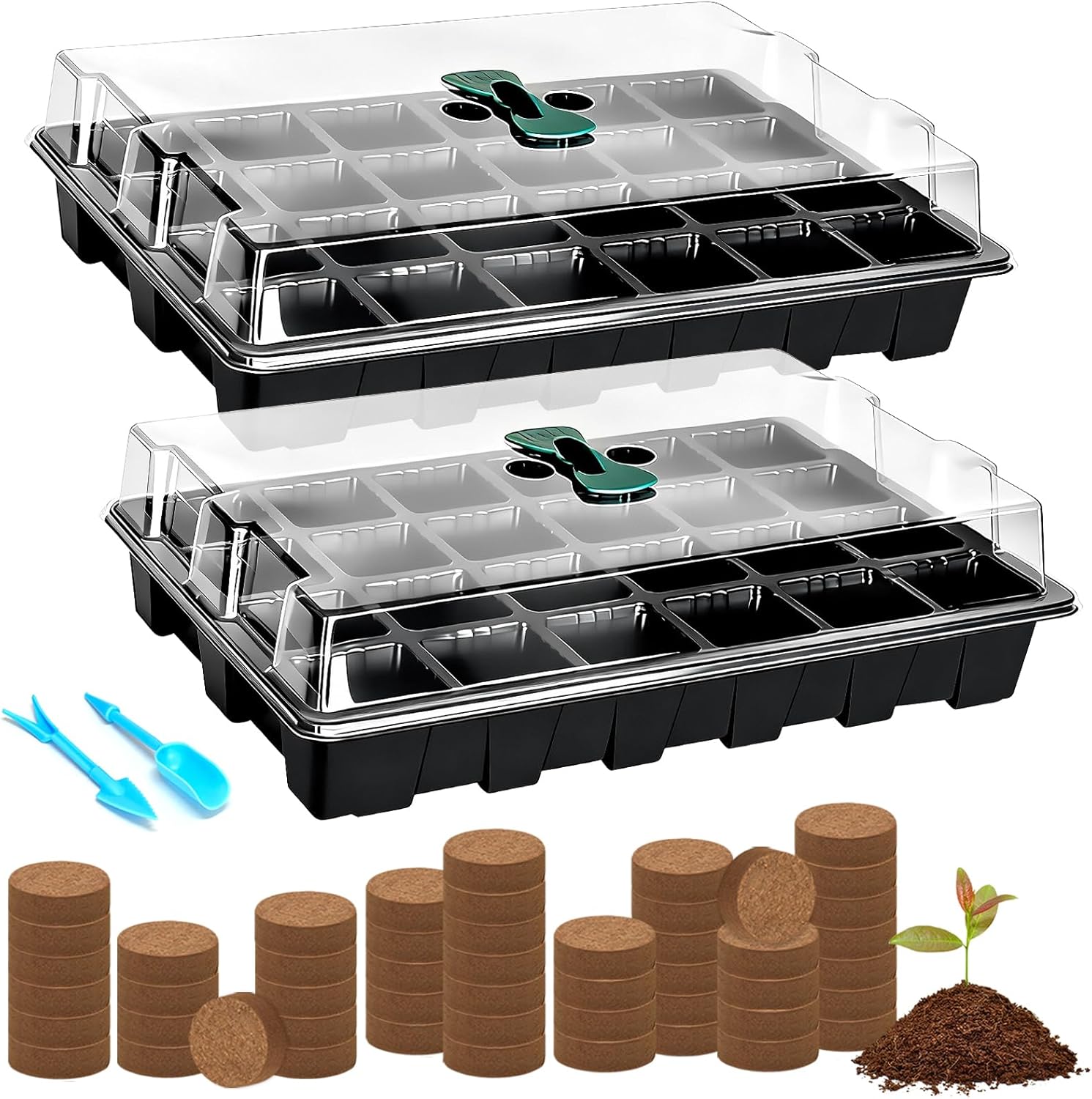 Halatool 2 Set Seed Starter Tray Kits, 2 Pack Germination Tray with 50