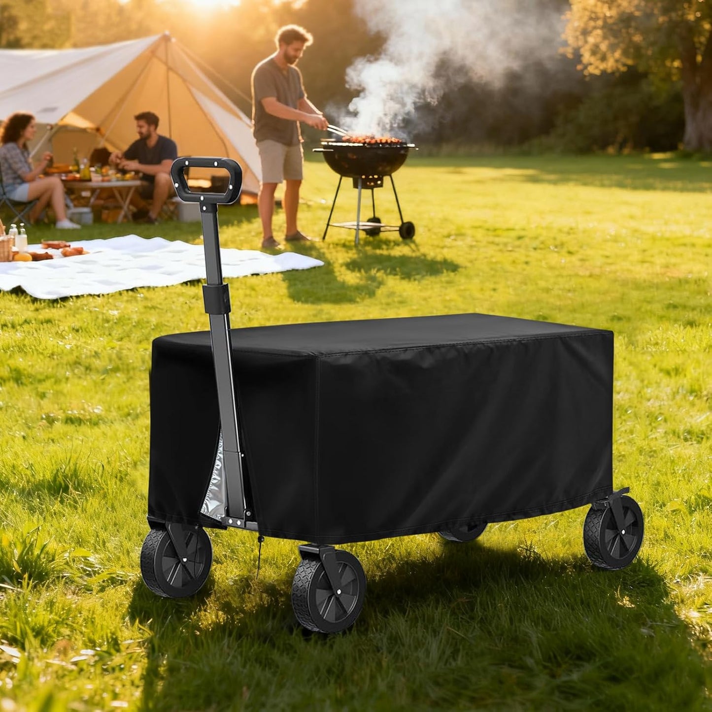 TheElves Collapsible Wagon Cover, Outdoor Folding Garden Cart Covers Heavy Duty, Waterproof Windproof Dustproof UV-Resistant Cover for Beach Sport and Camping Wagons - 48 x 24 x 20 inch
