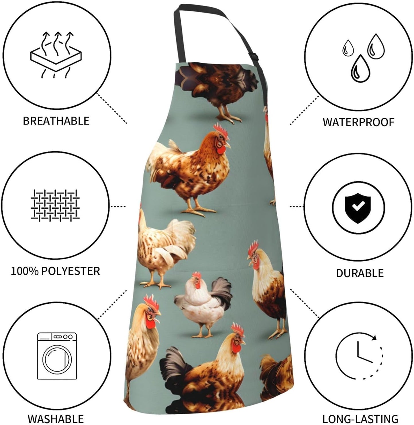 Chicken Prints Print Laundry apron 28x33 In Waterproof Kitchen Apron with Pockets for Cooking Baking