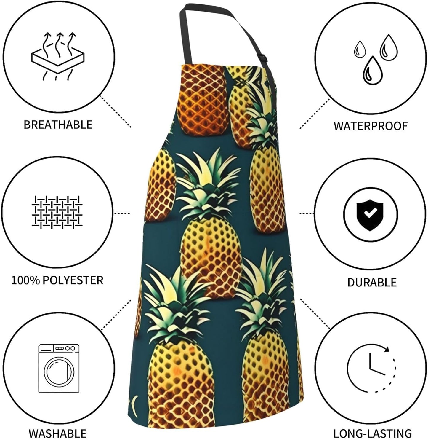 Retro Pineapple print Waterproof chef's apron with pocket apron for kitchen cooking baking barbecue and gardening