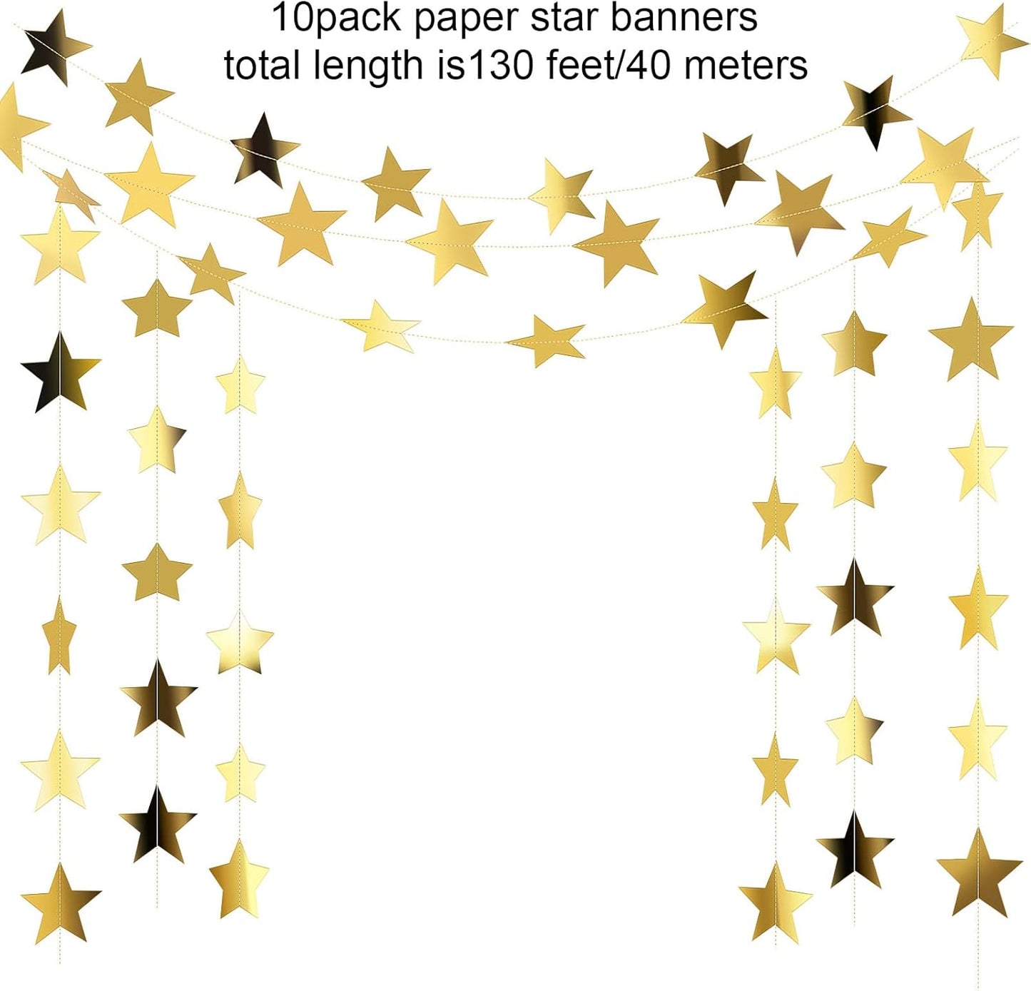 Patelai Glitter Star Garland Banner 2026 Graduation Decor 130 Feet Star Hanging Banner Twinkle Backdrop for Party Birthday Classroom Wedding Supplies(Gold)