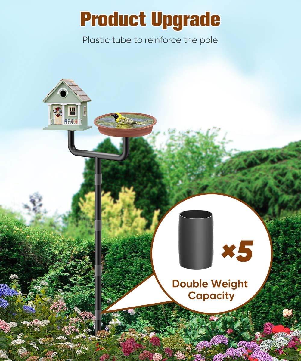 2 Holders Upgrade Bird House Pole with 90inch for Outdoor Bird Feeder Bath, Heavy Duty Adjustable Birdhouse Stand with 4 Plates & 5 Prong Base for Garden, Yard(NO Birdhouse & Birdbath)