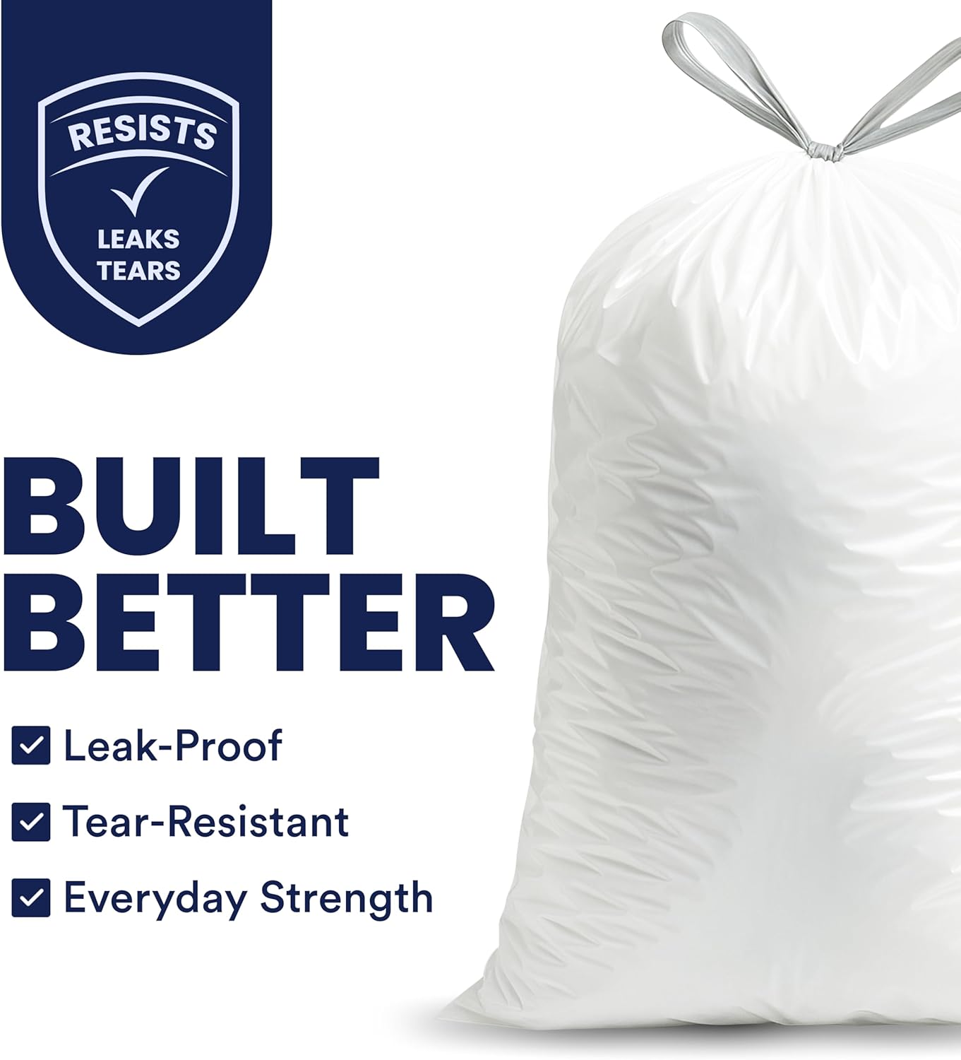 Plasticplace 8 Gallon Trash Bags -White Drawstring Garbage Can Liners - 200 Count - Leak-Resistant and Tear-Proof for Kitchen, Bathroom, Office, and Small Trash Cans 0.7 Mil