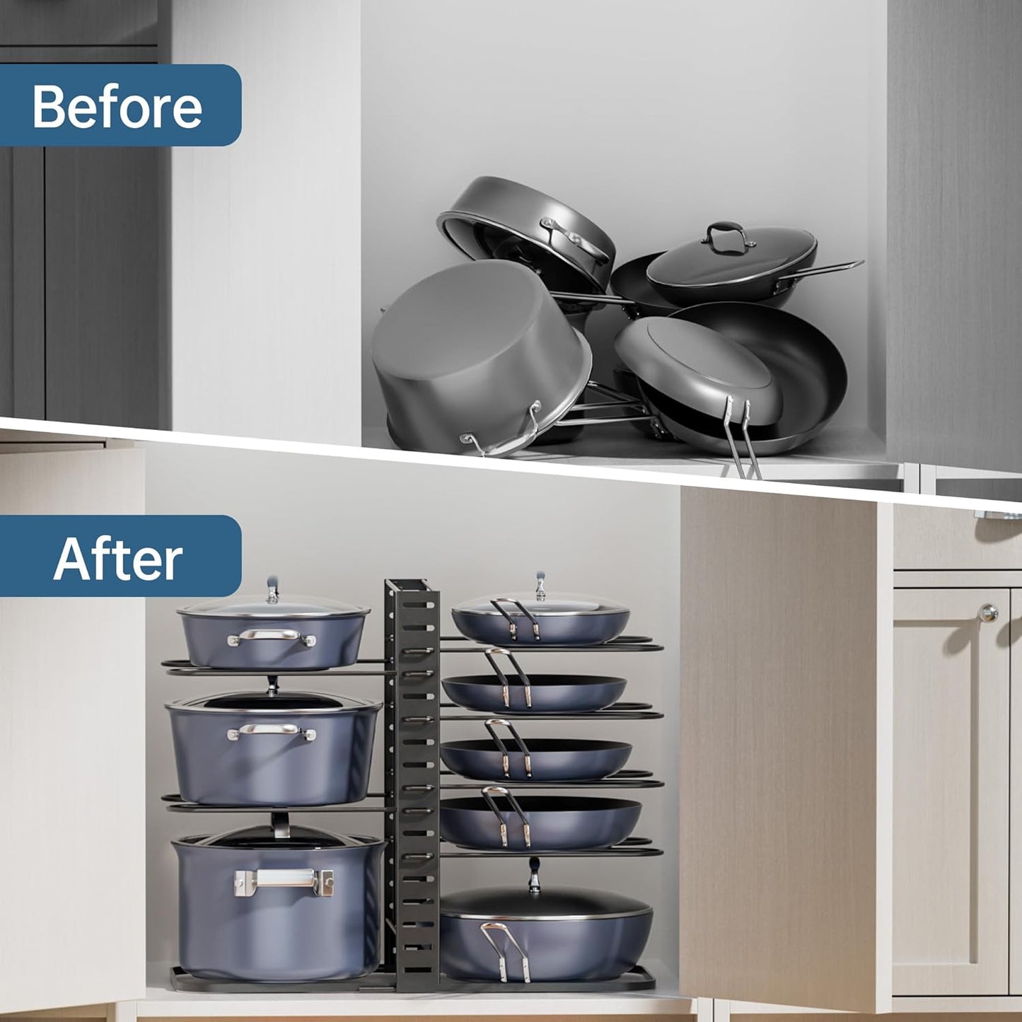 ORDORA Pots and Pans Organizer under Cabinet 14.55 Height, Adjustable 