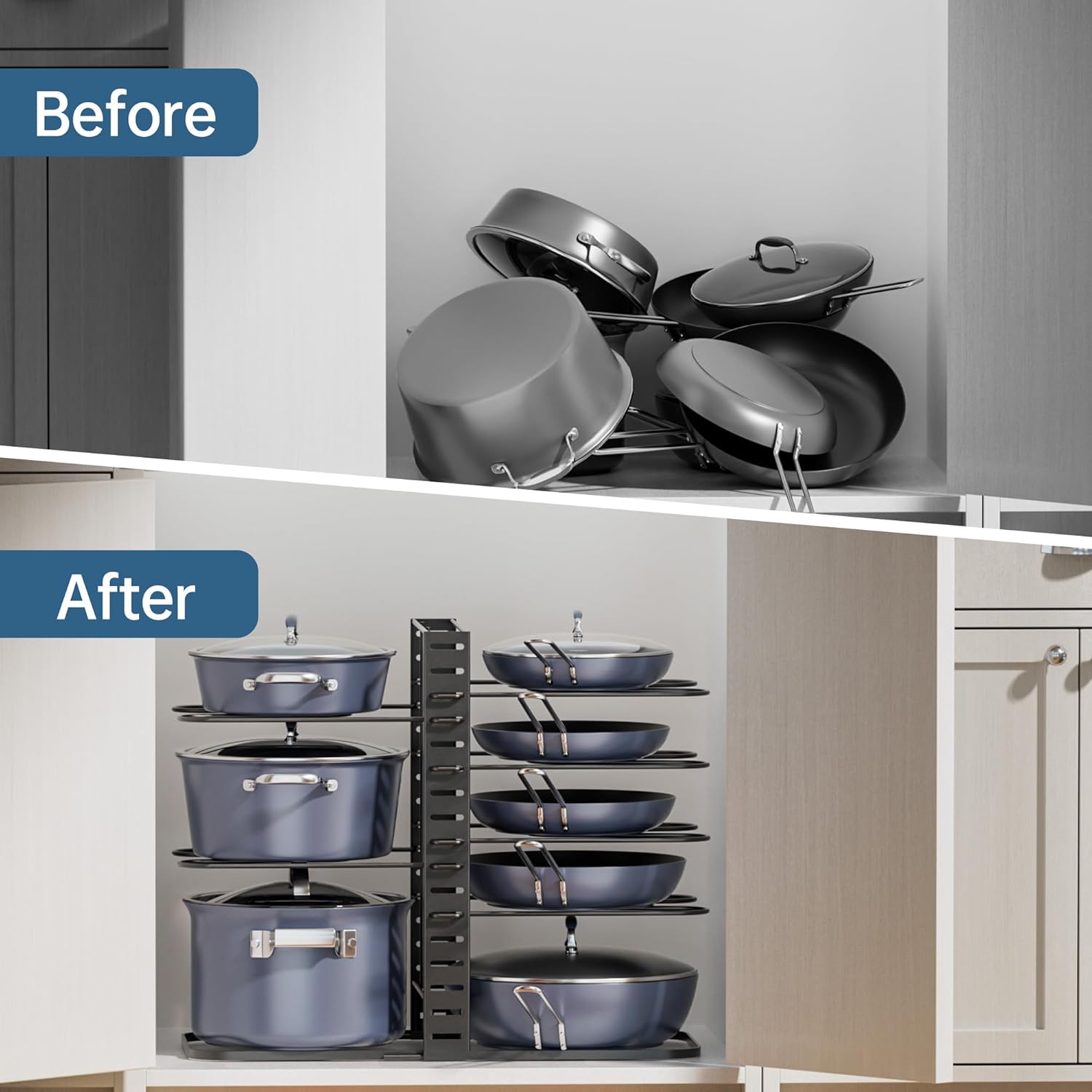 ORDORA Pots and Pans Organizer under Cabinet 14.55 Height, Adjustable 