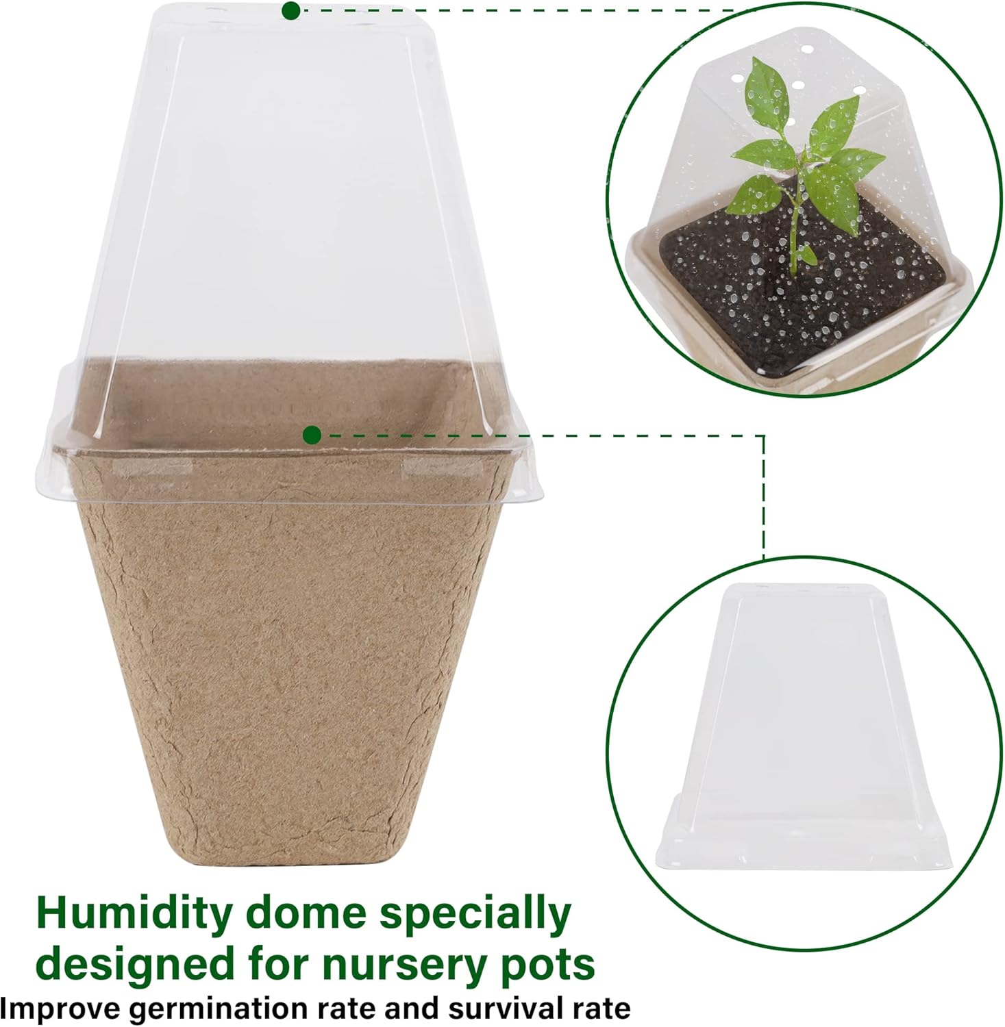 winemana Seed Starter Peat Pots,Biodegradable with Humidity Dome and L