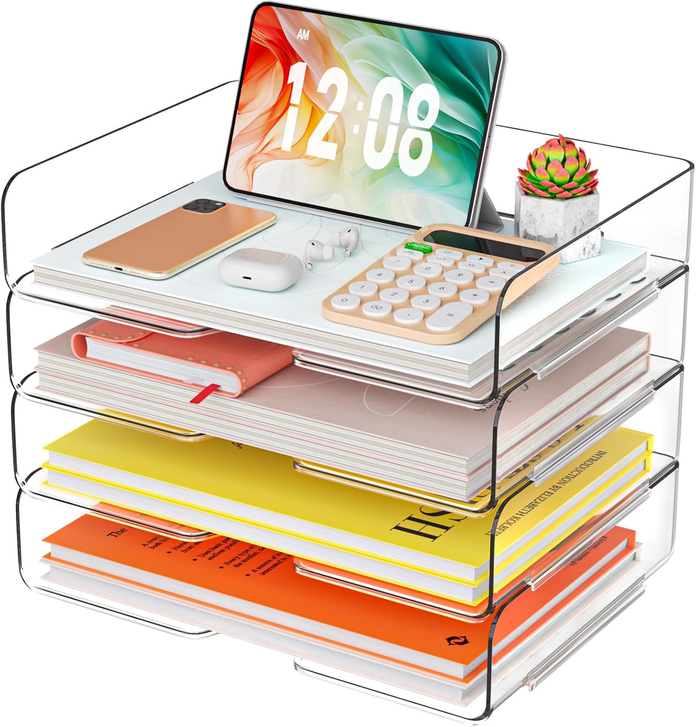 YKLSLH 4 Trays Paper Organizer Letter Tray - Acrylic Desk File Organiz