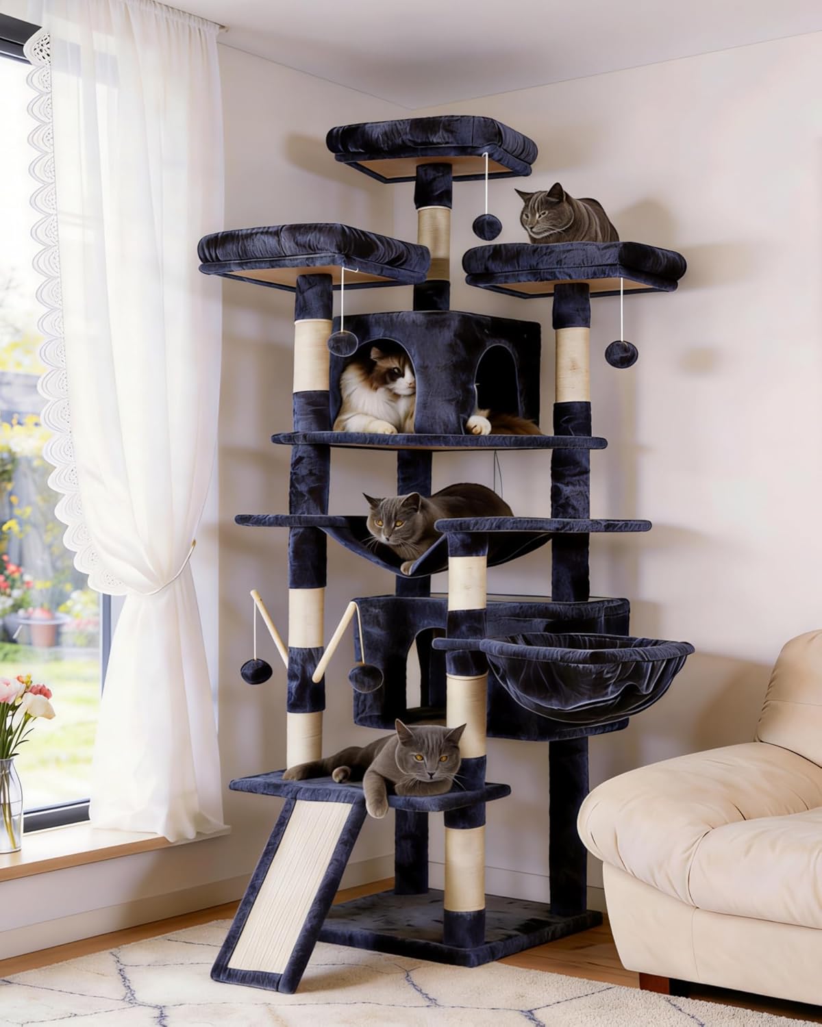 Hey-brother Cat Tree, 71 inches XL Large Cat Tower for Indoor Cats, Mu