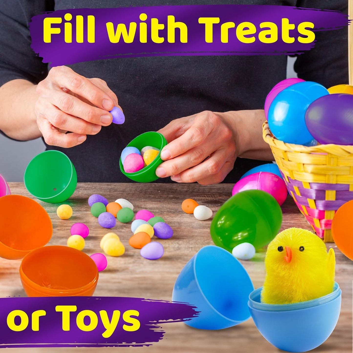 stargo 50 Pack - Plastic Easter Eggs Empty 3.2” Large Plastic Eggs Fillable for Easter Egg Hunt, Easter Egg Basket, Party Favor, Surprise Egg. Set of Bright Multicolored Eggs
