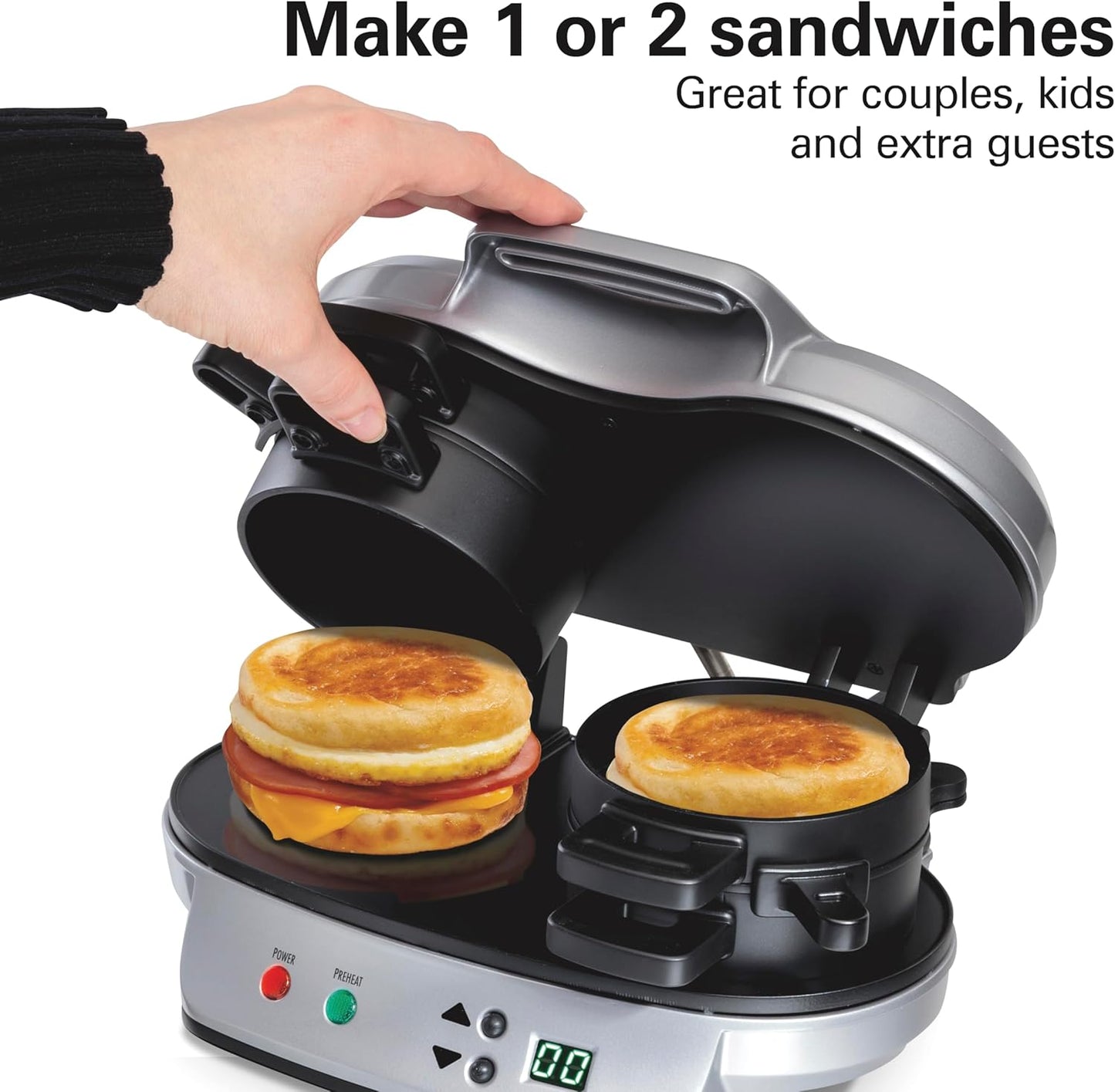 Hamilton Beach Dual Breakfast Sandwich Maker with Timer, Ready in 5 Mi