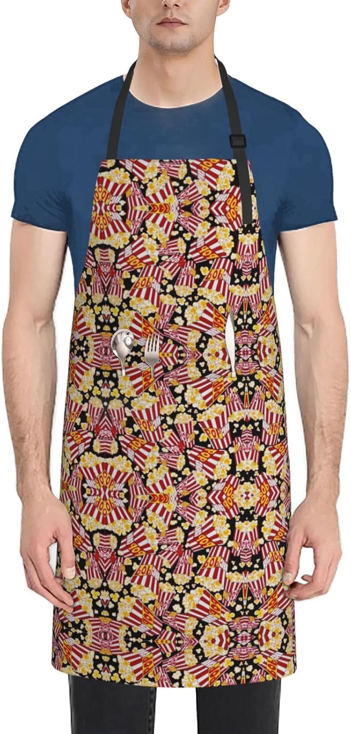 Popcorn Print Print 28x33 In Adult Kitchen Apron with Pockets Versatile Chef Smock for Cooking Baking
