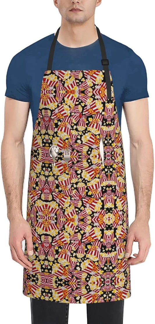Popcorn Print Print 28x33 In Adult Kitchen Apron with Pockets Versatile Chef Smock for Cooking Baking