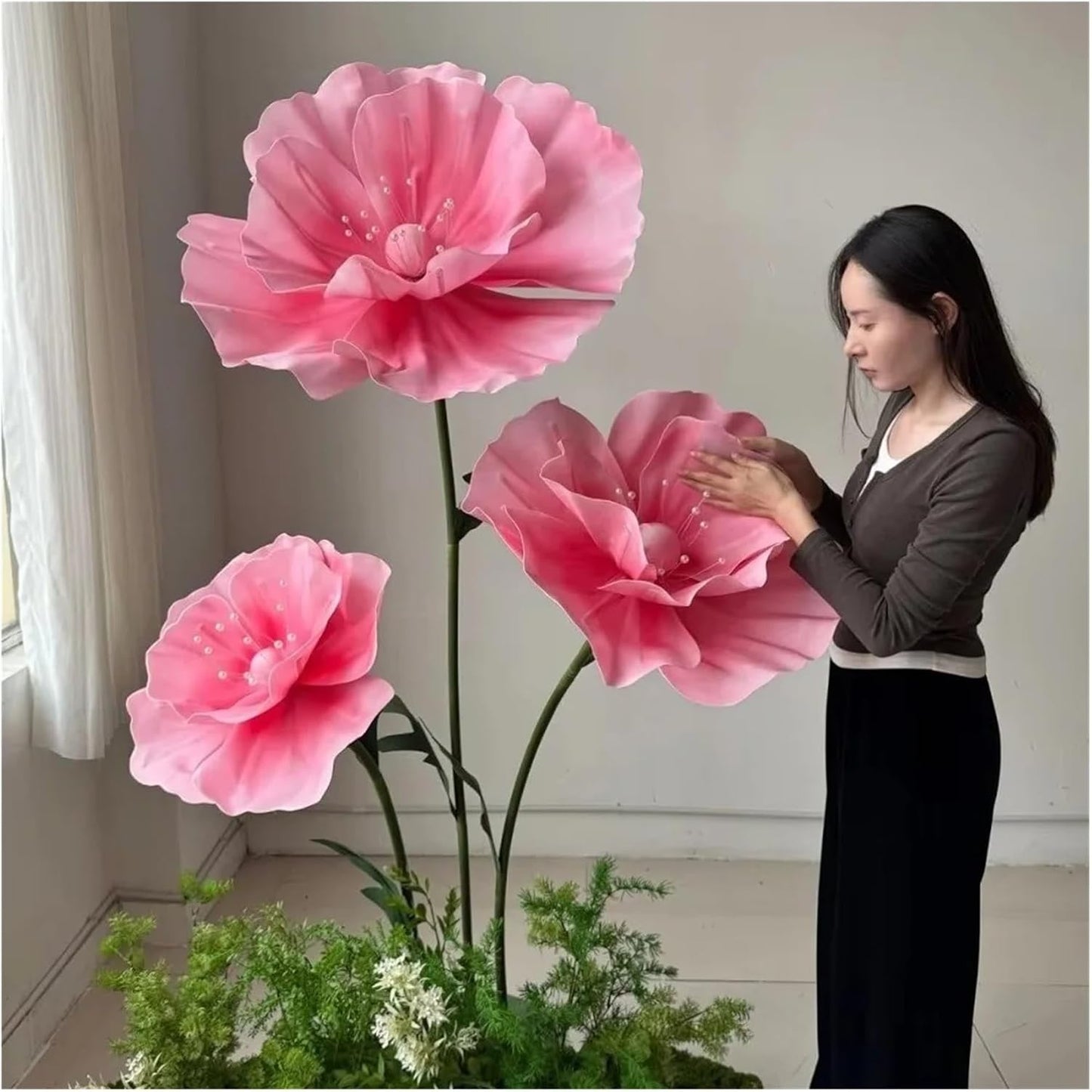 170cm Form Flowers Backdrop Decoration with Stand Giant Decoration Artificial Flowers Realistic Garden Decoration Outdoor(3PCS Flower Set M)