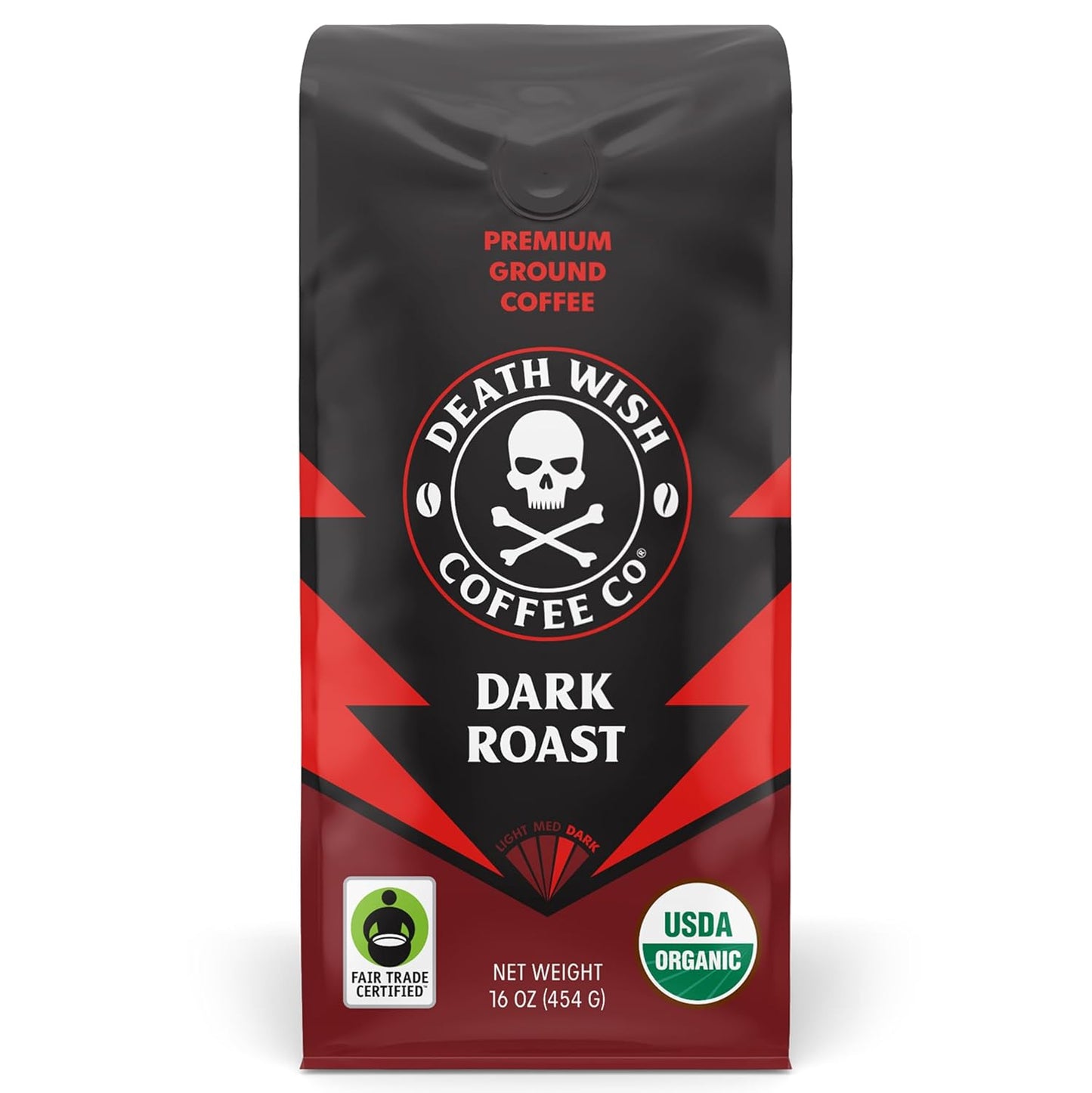 Death Wish Coffee, Organic and Fair Trade Dark Roast Ground Coffee, 16