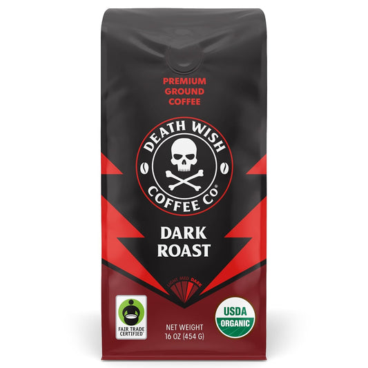 Death Wish Coffee, Organic and Fair Trade Dark Roast Ground Coffee, 16