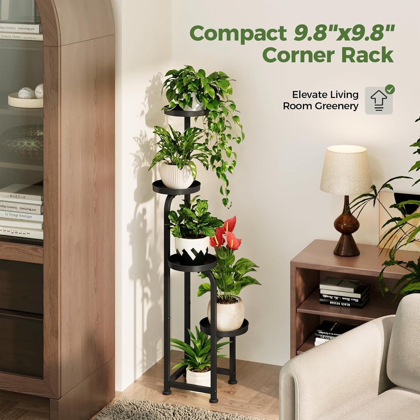 Bamworld Tall Plant Stand Indoor Outdoor, Corner Metal Flower Pot Stan