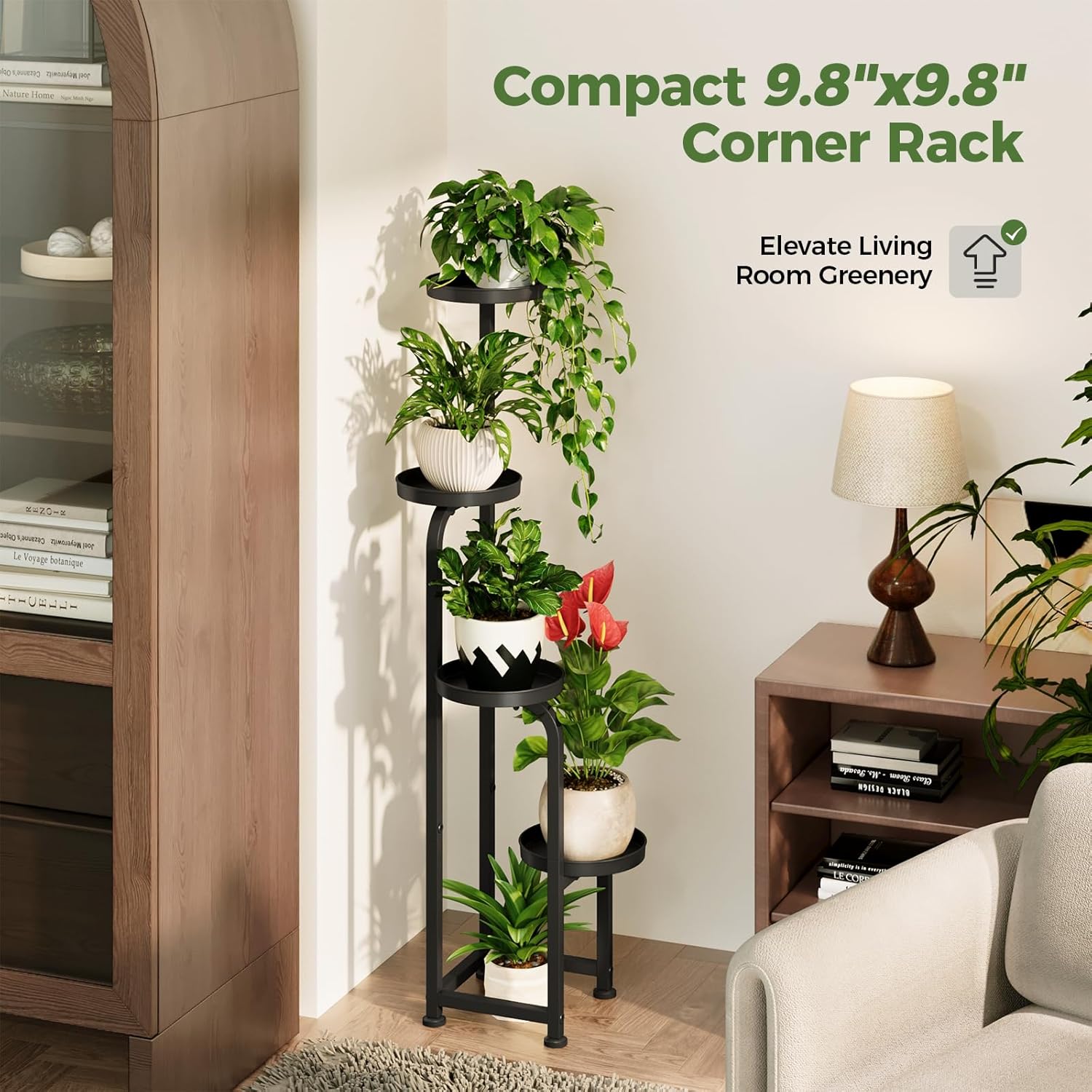 Bamworld Tall Plant Stand Indoor Outdoor, Corner Metal Flower Pot Stan