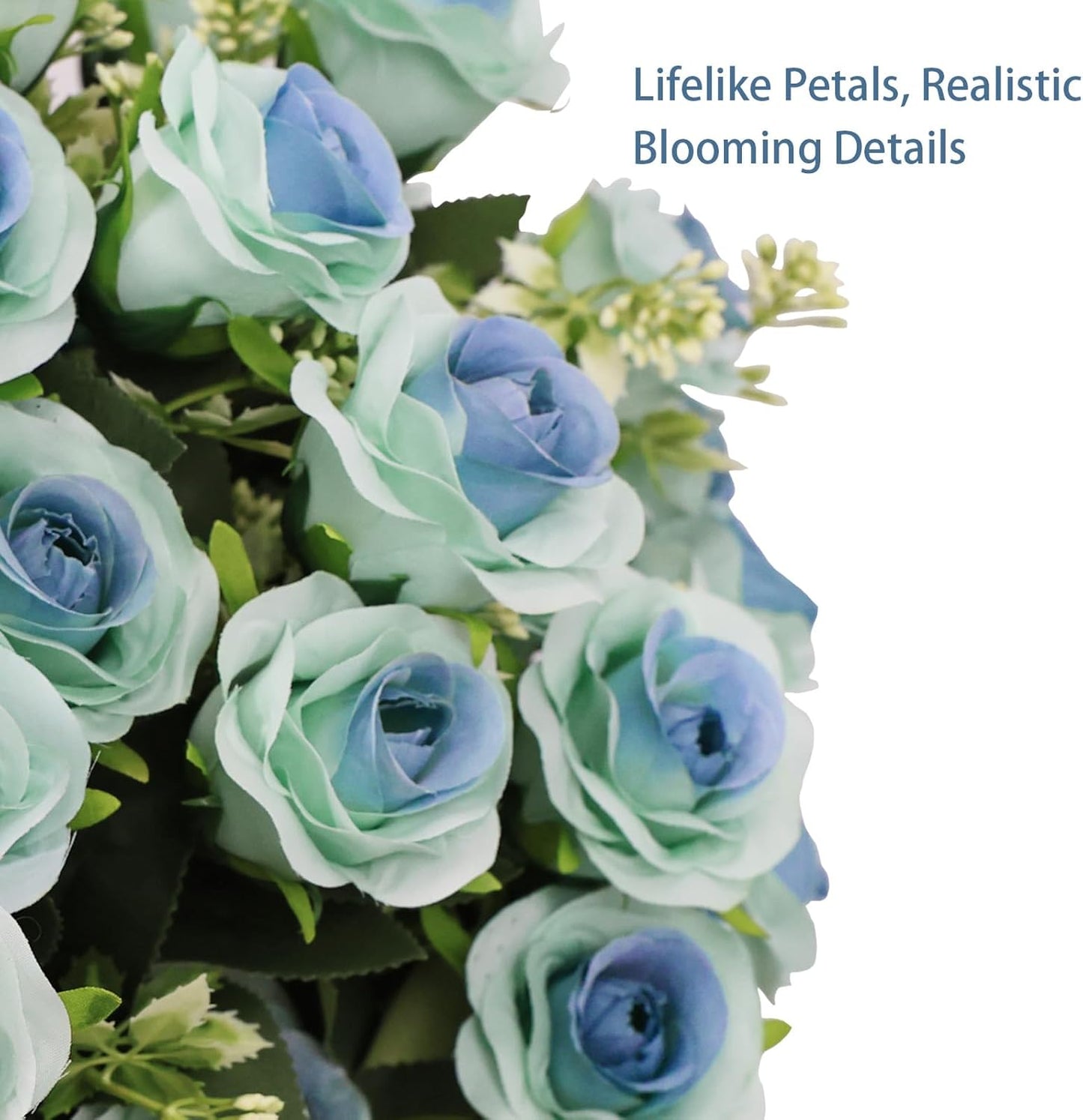 24” Artificial Flowers for Outdoors, Set of 2 Realistic Faux Blue Roses in Cement Pots, UV Resistant Fake Plants Look Real for Front Porch, Entryway & Indoor Spring Decor