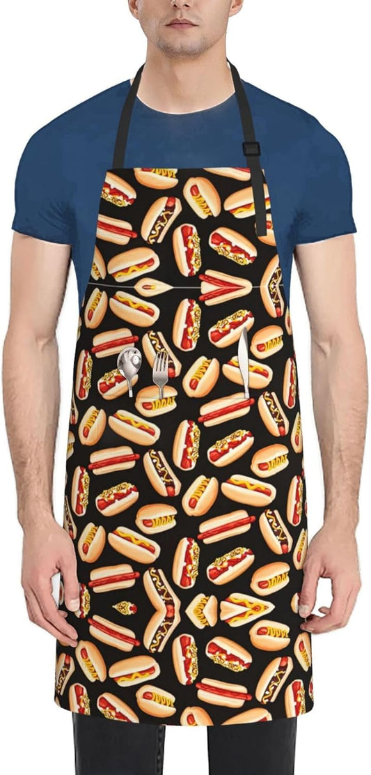 Fun Food Hot Dogs print Waterproof apron with pocket adjustable cooking apron for adult kitchen bibs to bake