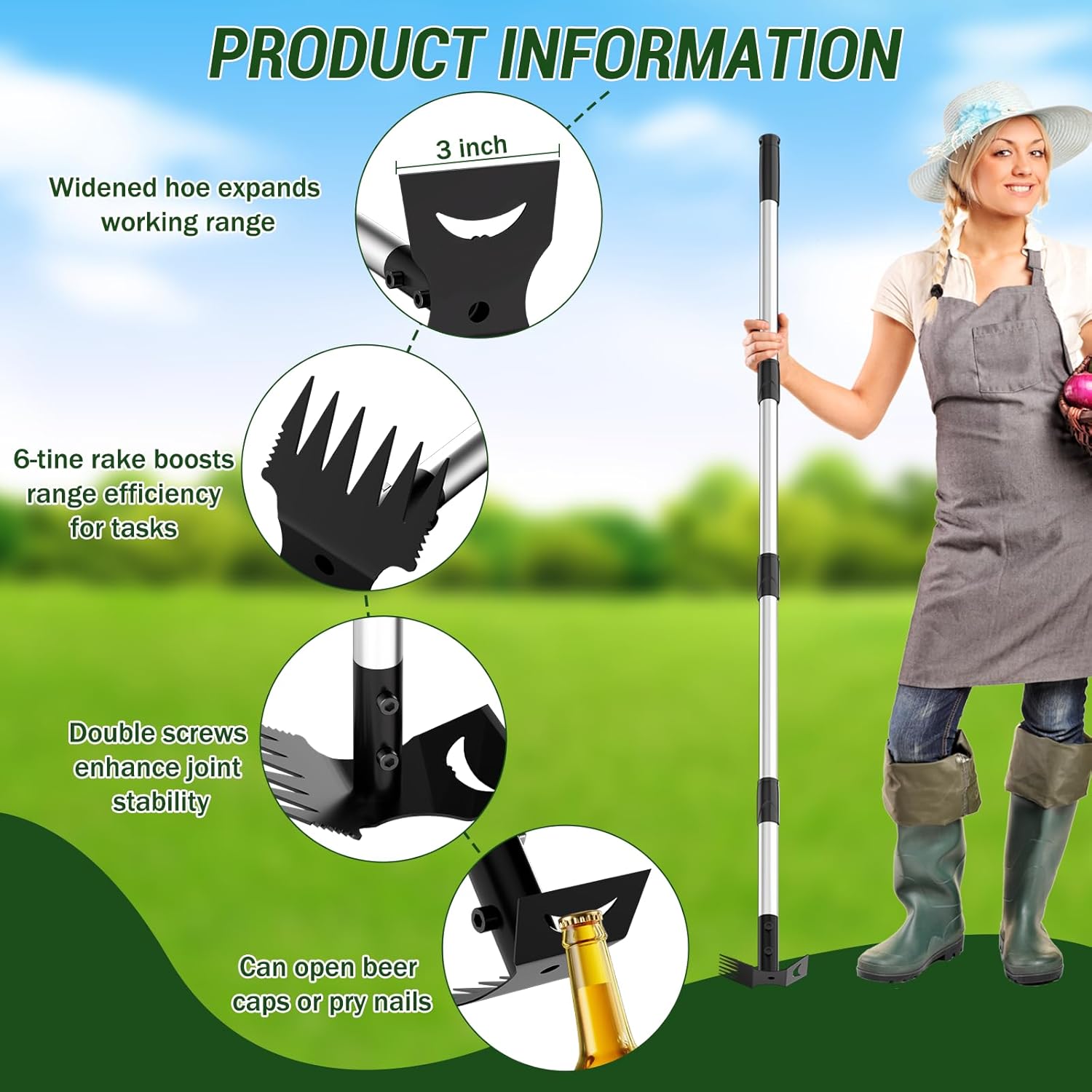 Weed Puller Tool with Long Handle – 2-in-1 Handle Garden Hoe and Weed 