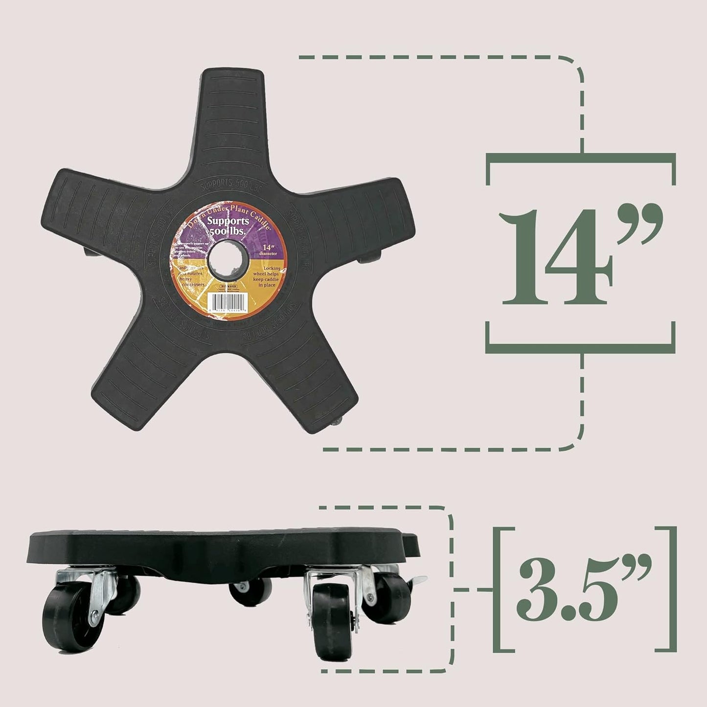 Bosmere 14" Plant Caddie - Heavy-Duty Rolling Plant Stand with Locking