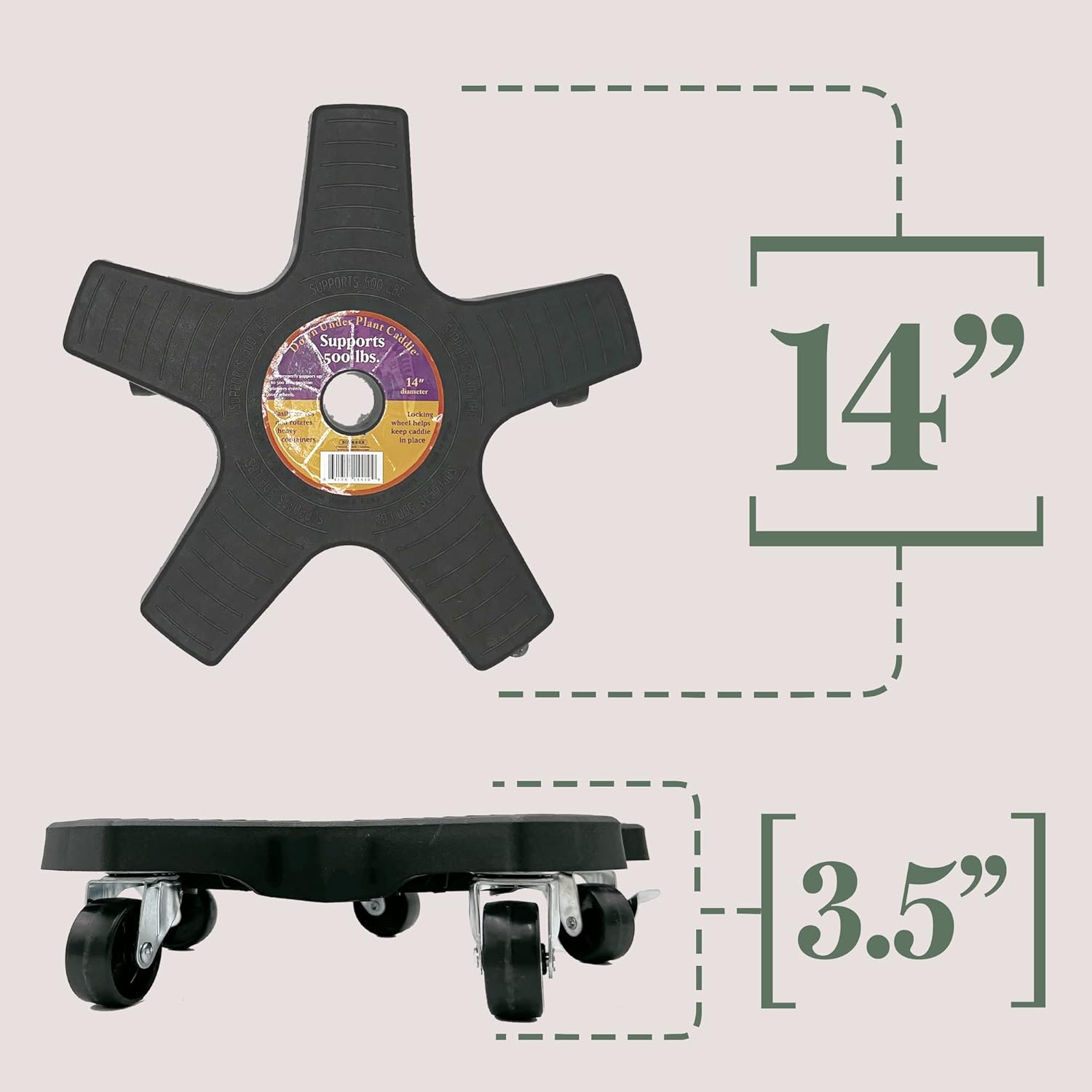 Bosmere 14" Plant Caddie - Heavy-Duty Rolling Plant Stand with Locking
