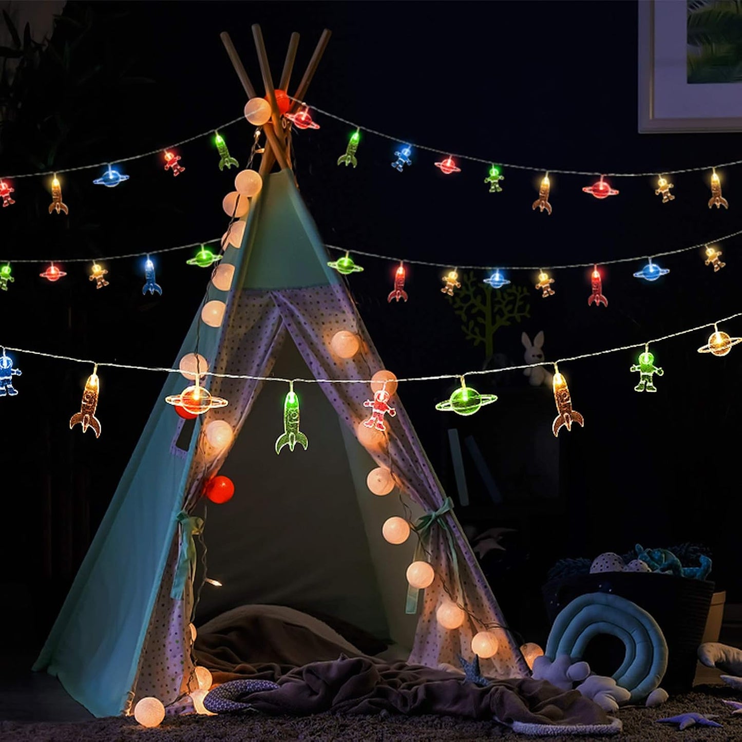 AceList 10 LED Children's Room LED String Light Astronaut Spaceship Ro