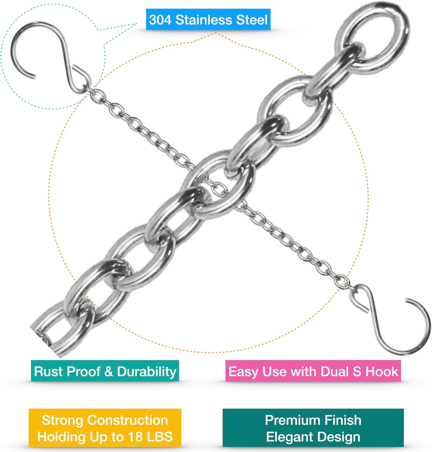 HS's Creation Stainless Steel 304 Planter Hanging Chain 10.5 Inch Long