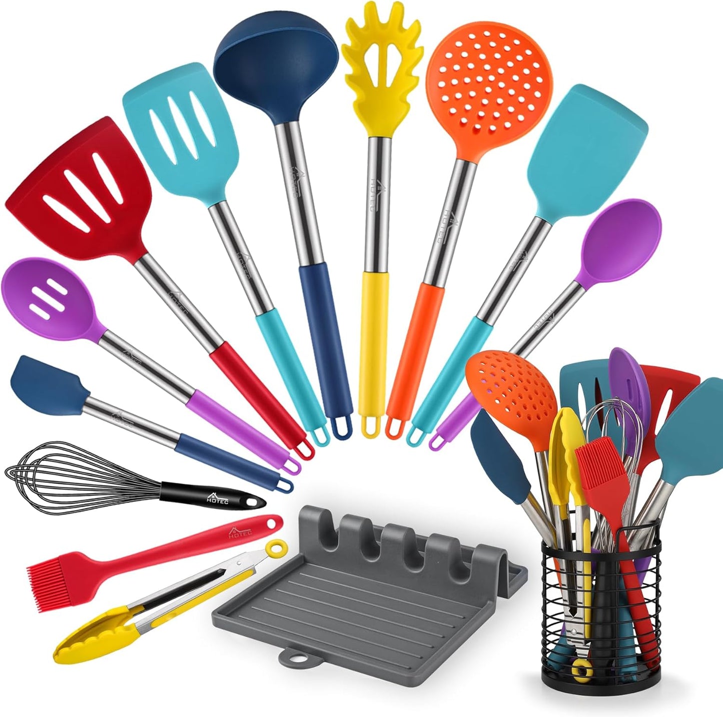 HOTEC 446°F Heat Resistant Silicone Kitchen Utensils, Cooking Utensil 