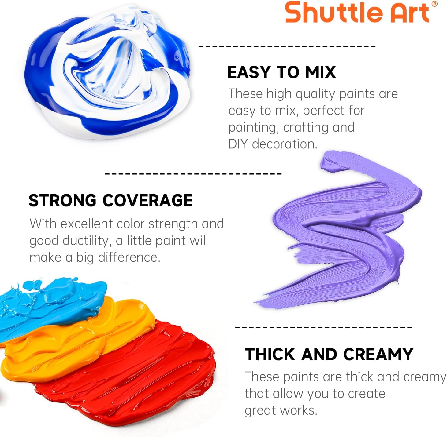 Shuttle Art Acrylic Paint, 50 Colors Acrylic Paint Set, 2oz/60ml Bottl