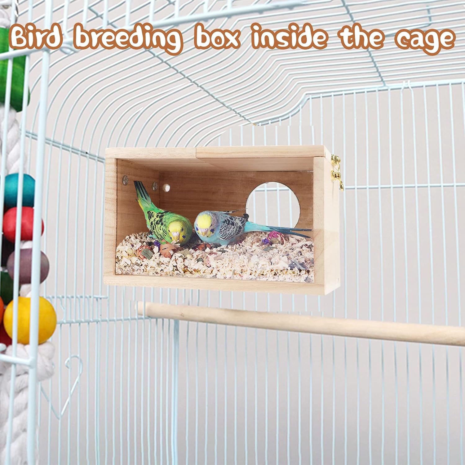 Parakeet Nesting Box Transparent Bird House for Cage Natural Wood Bree