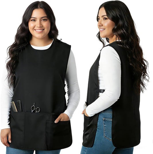 Cobbler Apron with Side Release Buckle for Women Men, Sleeveless Hairdresser Server Smock Jacket for Work Kitchen Garden Art, 4 Pockets Barber Aprons Vest Fast Drying Polyester for Cleaning Painting